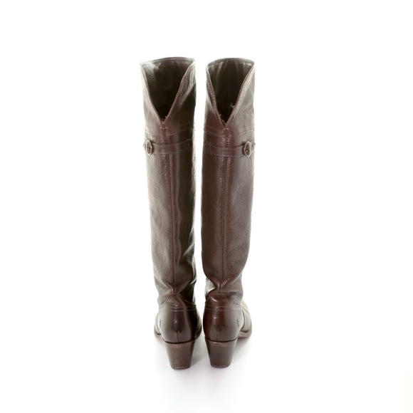 Frye Jane Tall Cuff Over The Knee Brown Leather Heel Cowboy Boots Womens 6M Boho - Picture 4 of 10